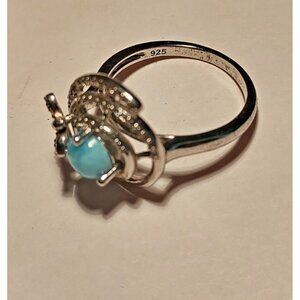 Women's Size 8 Sterling Silver 925 Ring with Larimar Stone & CZ New with box